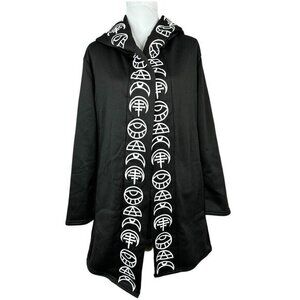 GSB Women's NWT Black Goth Pagan Hooded Open Front Soft‎ Shell Long Cardigan C41